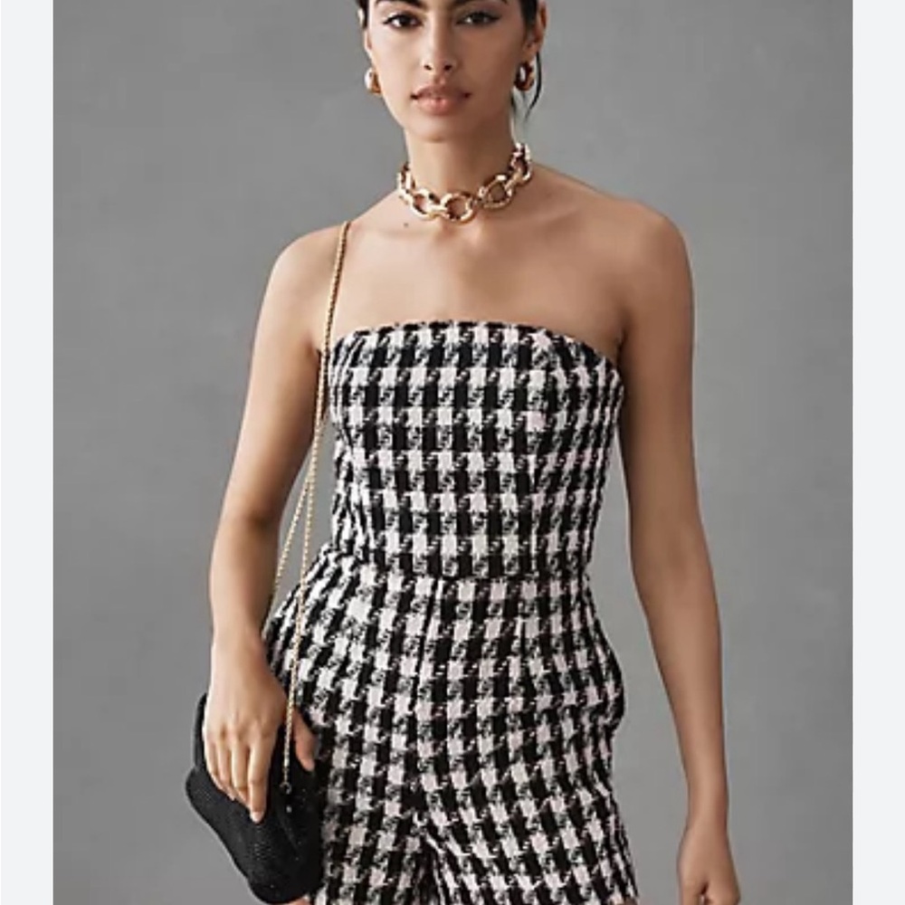 NWT Anthropology Hutch Black and White Tweed Strapless Romper